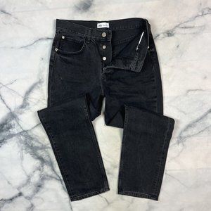 Zara Jeans Size 4 Black Denim Button Fly Relaxed Baggy Straight Leg High Rise
